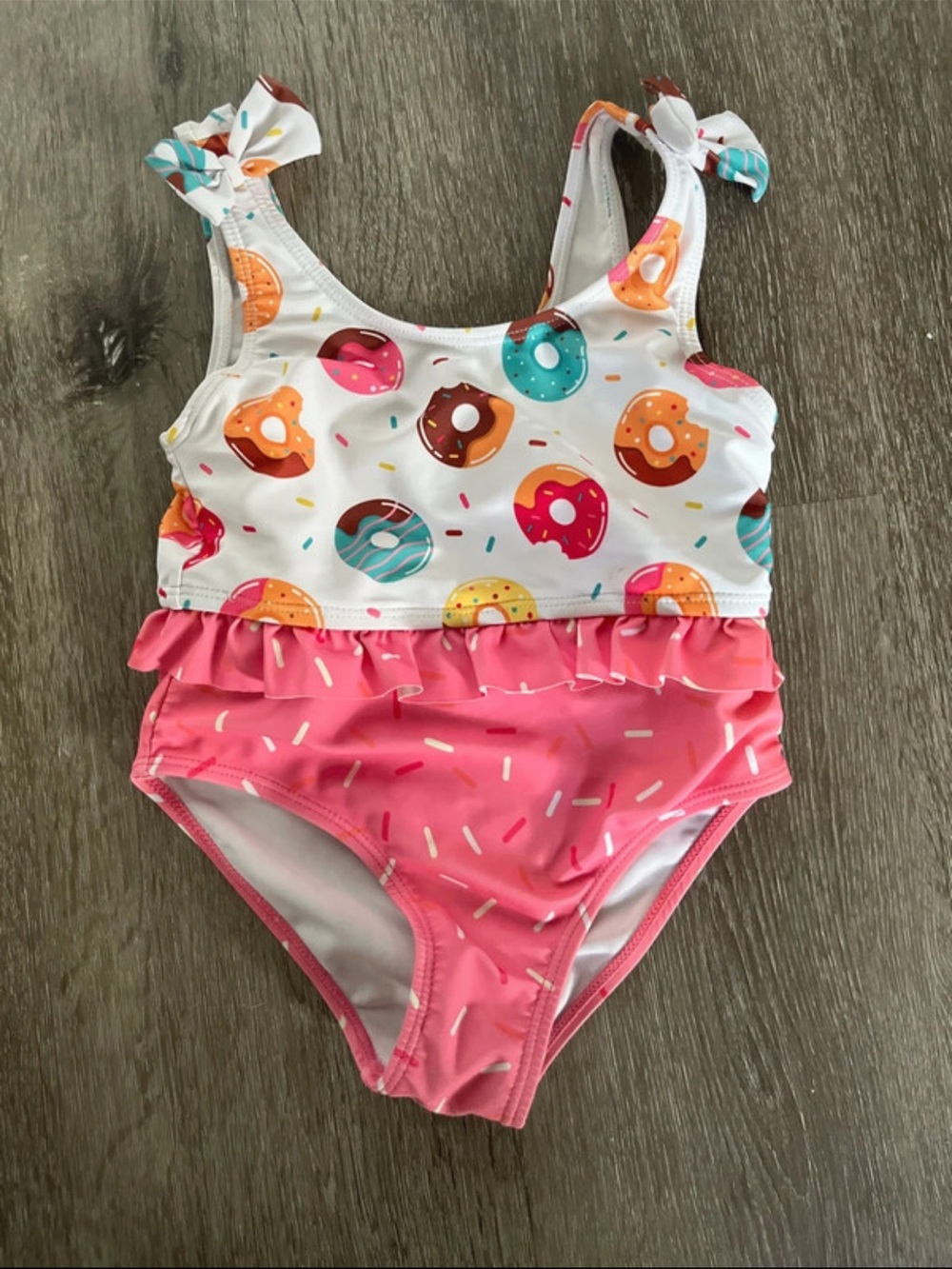 SHEIN Girls Pink and White Donut Print One-Piece Swimsuit